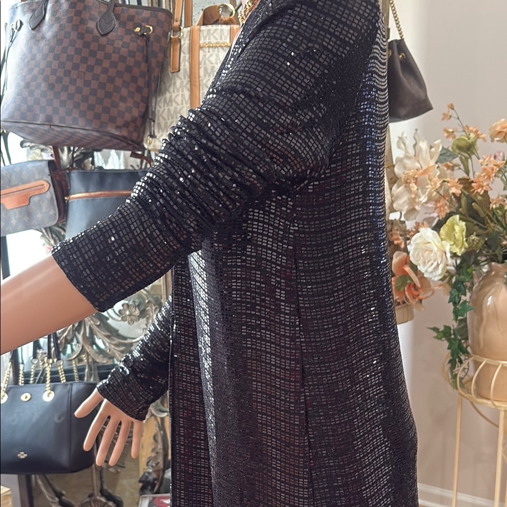 Black Sequin Long Sleeve Dress
